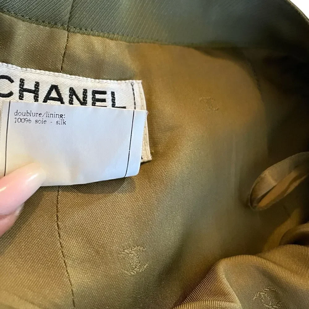 VINTAGE CHANEL Military Green Stunning High-Waisted Wool & Silk Tailored Pants - Picture 6 of 14